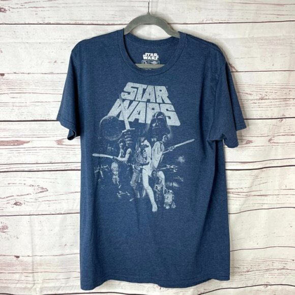 Star Wars T-shirt Medium A New Hope Graphic Luke Leia Obiwan Vader Han Solo R2D2 - Picture 1 of 8